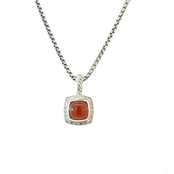David Yurman Carnelian Diamonds Chain Necklace 16" 7 mm Silver Estate DY658 - Picture 1 of 8